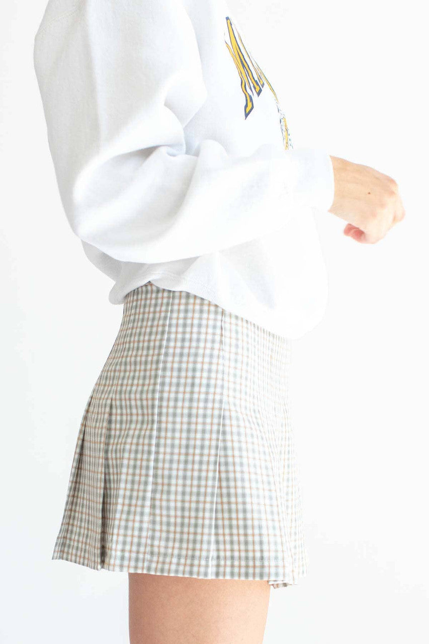 Sage Plaid Hidden Short Pleated Skirt