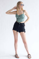 Sage Ribbed Contrast Seam Bustier Cami
