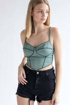 Sage Ribbed Contrast Seam Bustier Cami