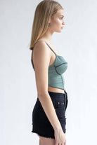Sage Ribbed Contrast Seam Bustier Cami