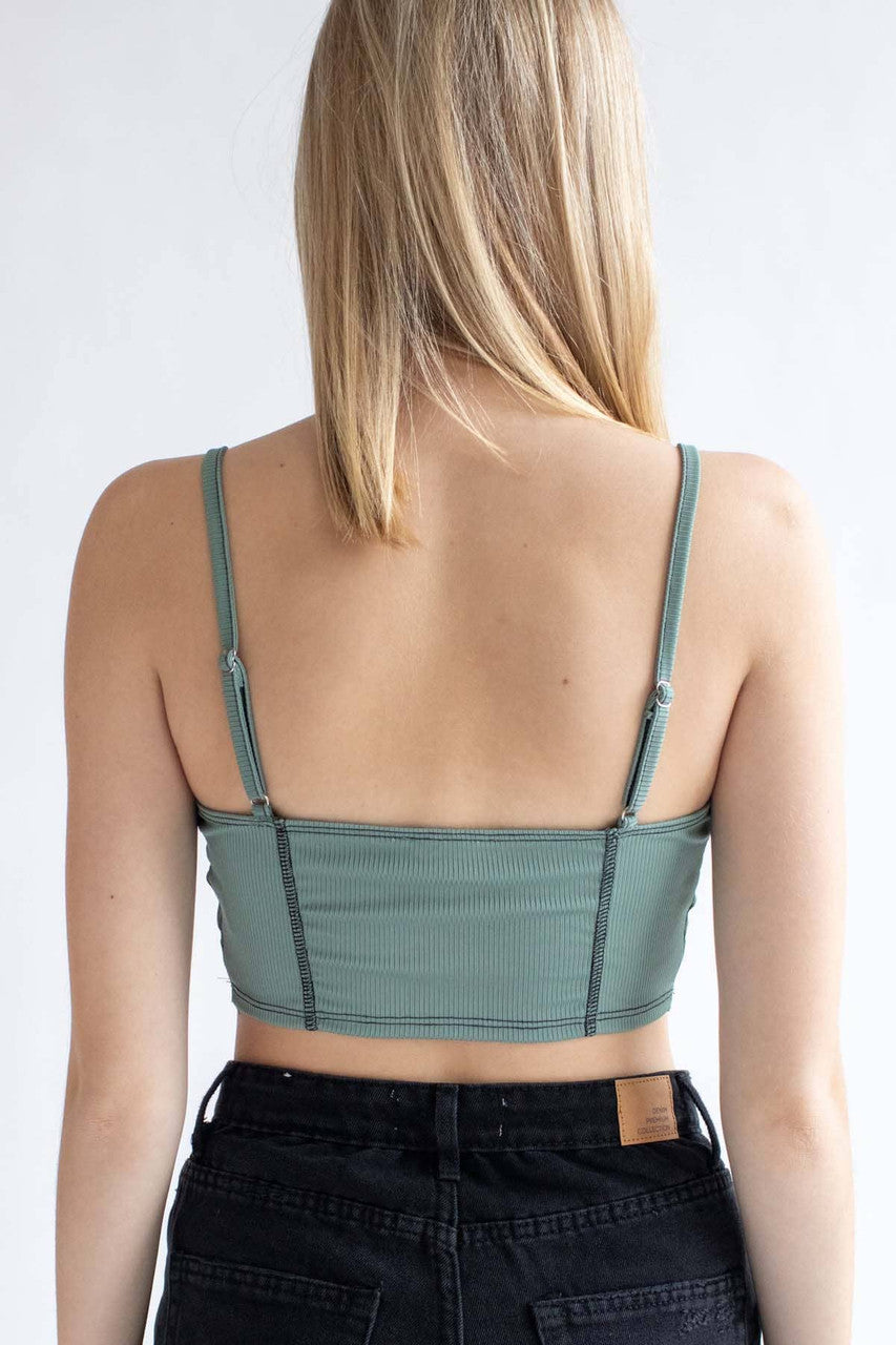 Sage Ribbed Contrast Seam Bustier Cami