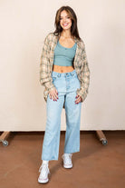 Sage Ribbed Crop Henley