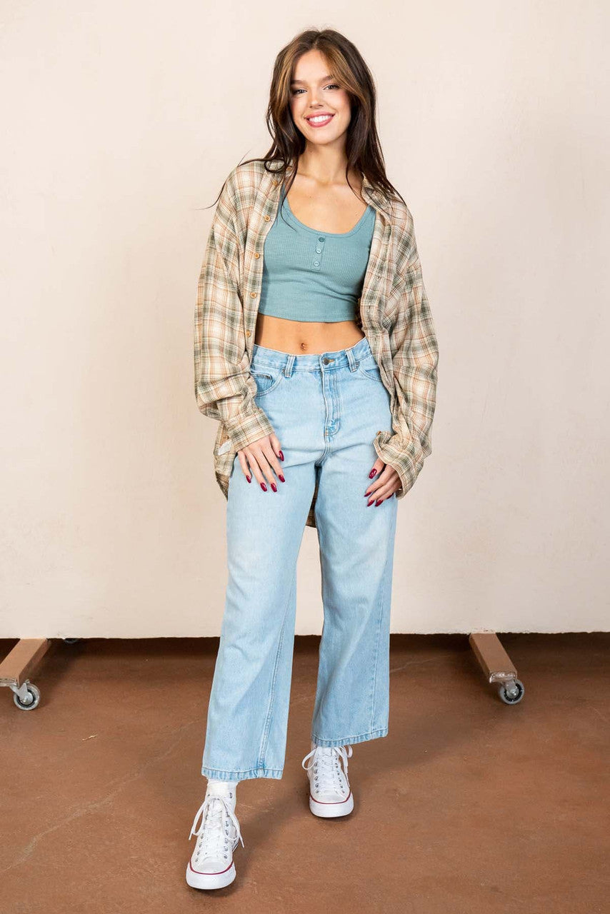 Sage Ribbed Crop Henley