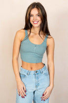 Sage Ribbed Crop Henley