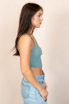 Sage Ribbed Crop Henley