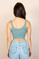 Sage Ribbed Crop Henley