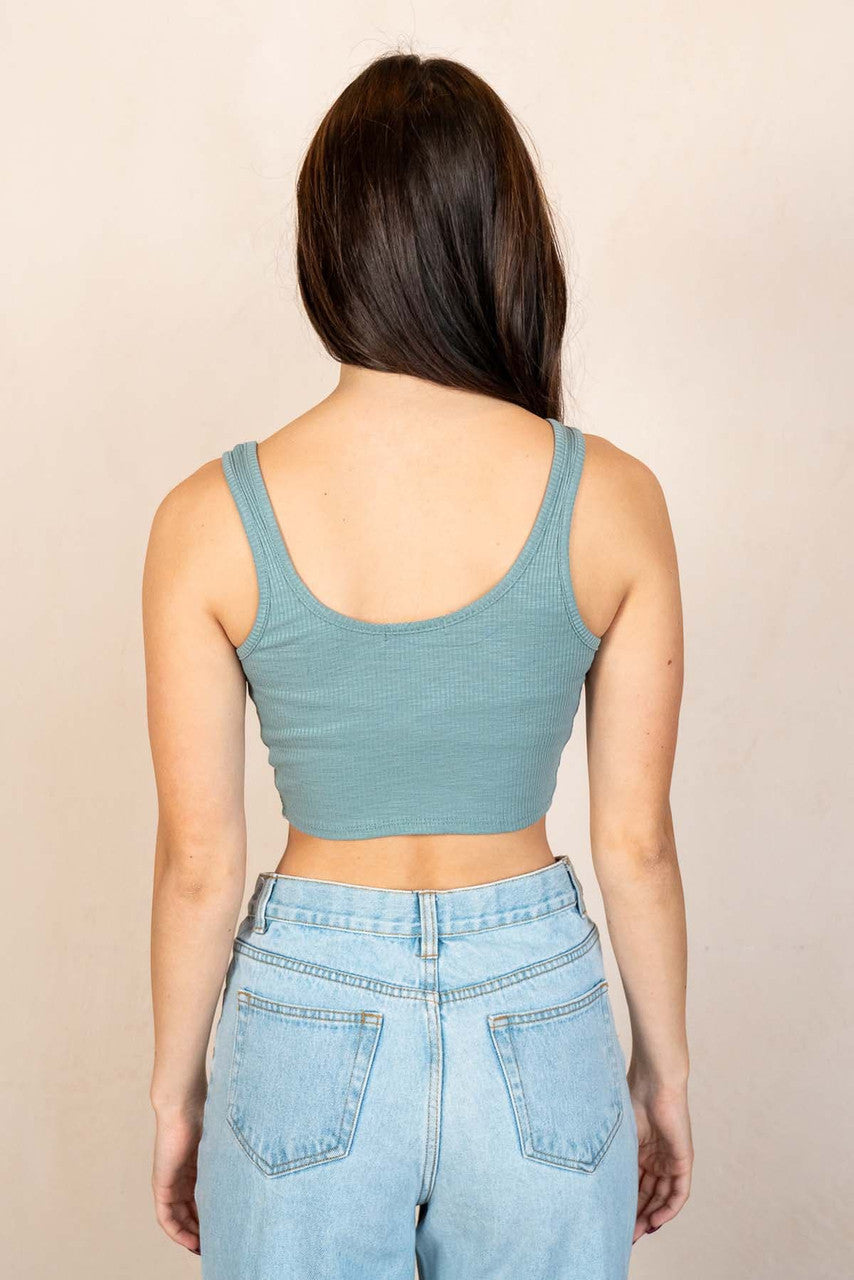 Sage Ribbed Crop Henley