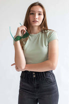 Sage Tie Back Ribbed Tee
