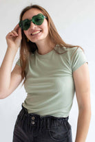 Sage Tie Back Ribbed Tee