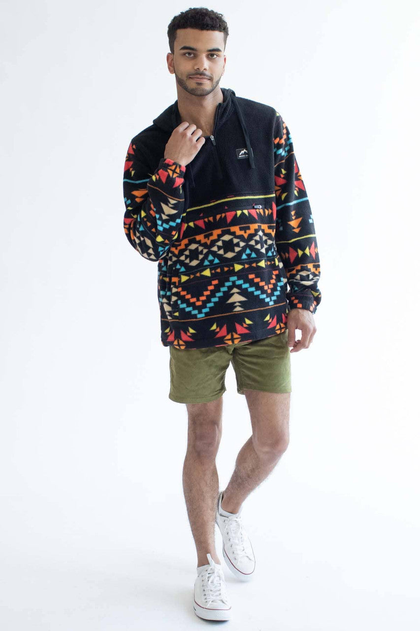 Black Southwestern Polar Fleece Hoodie