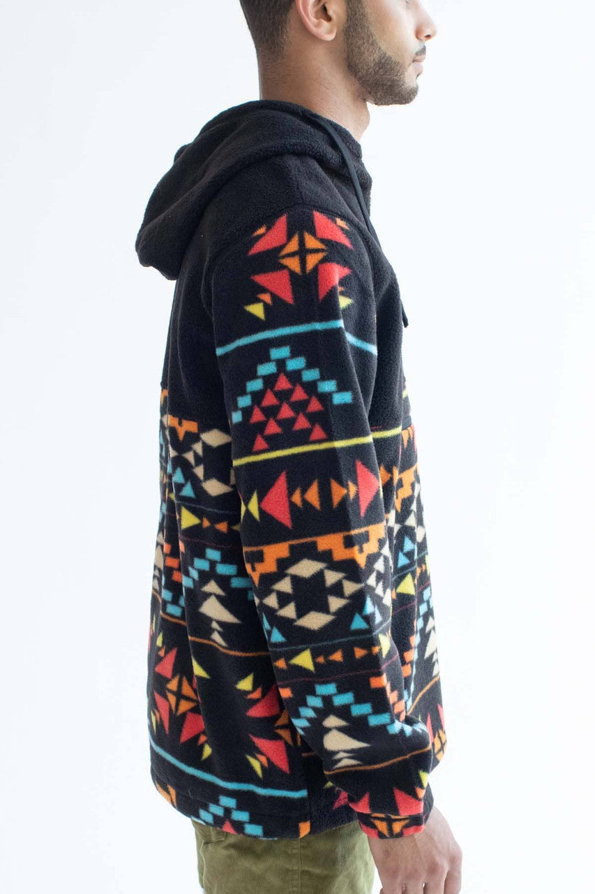 Black Southwestern Polar Fleece Hoodie