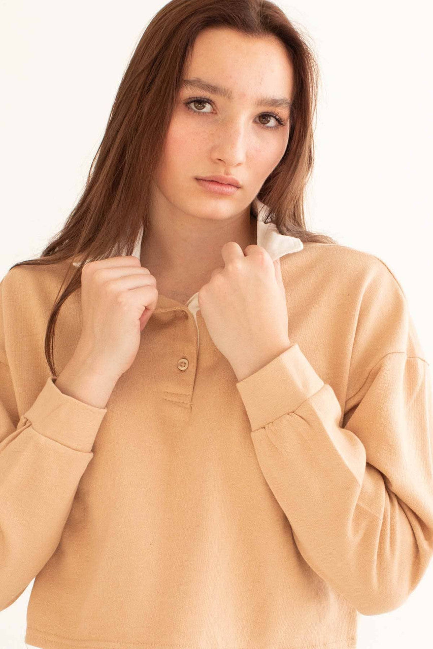 Sand Cropped Polo Sweatshirt