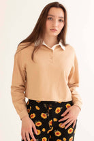 Sand Cropped Polo Sweatshirt