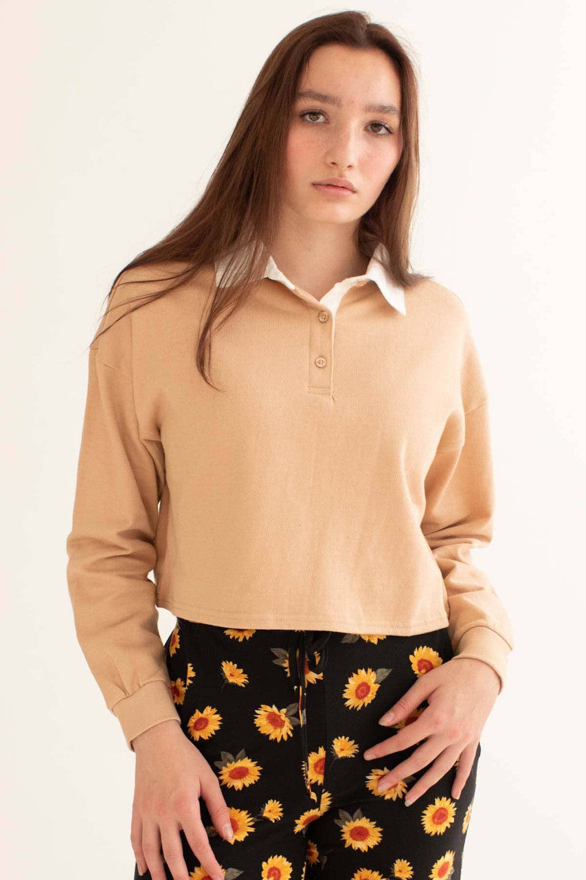 Sand Cropped Polo Sweatshirt