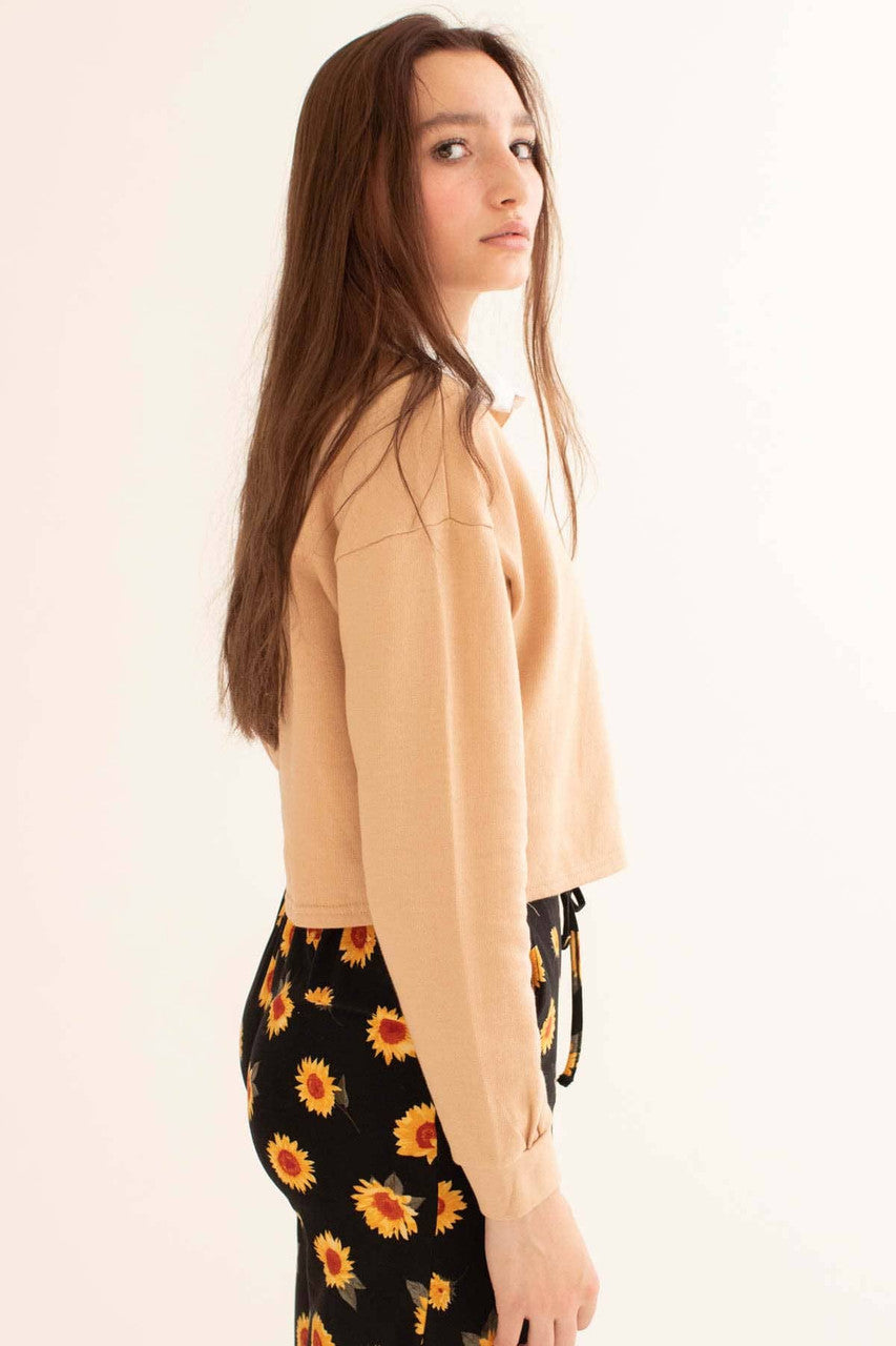 Sand Cropped Polo Sweatshirt