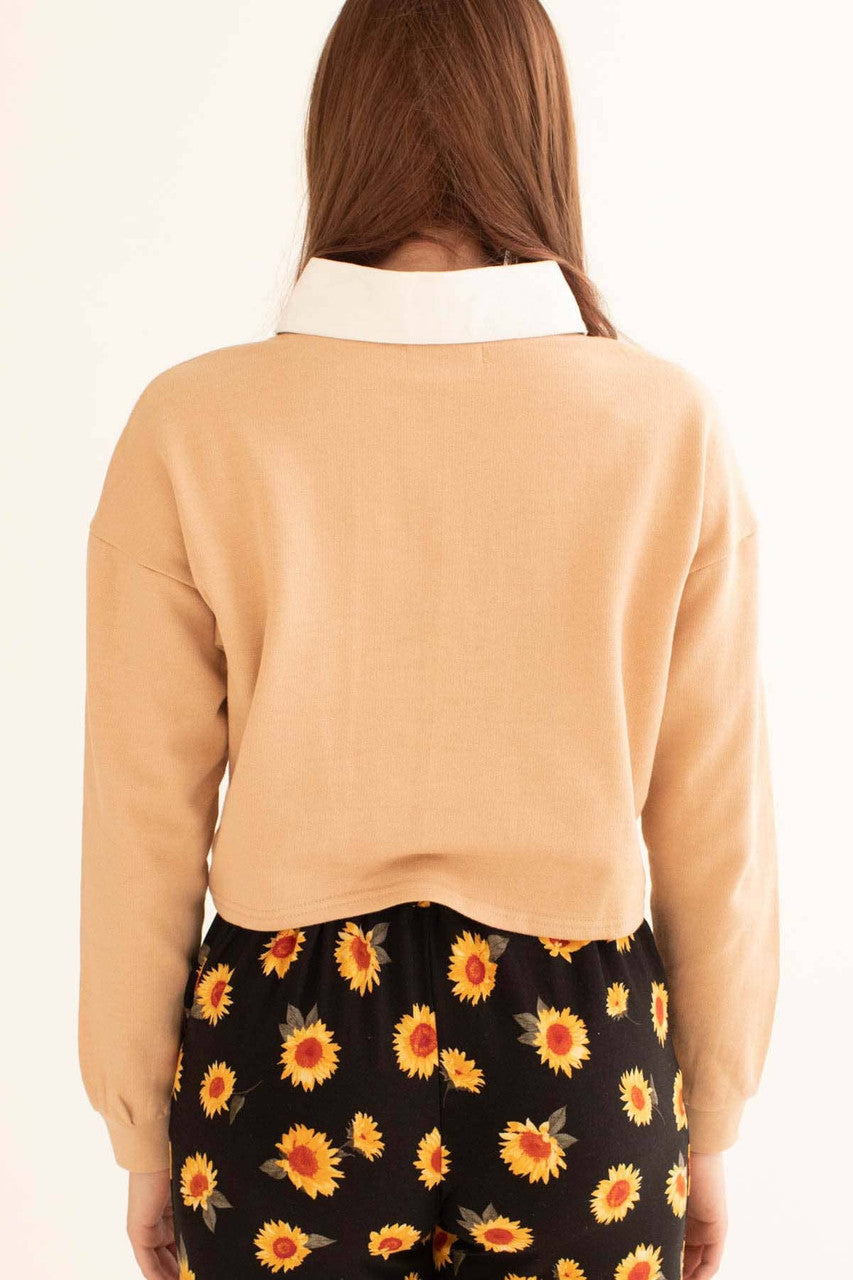 Sand Cropped Polo Sweatshirt