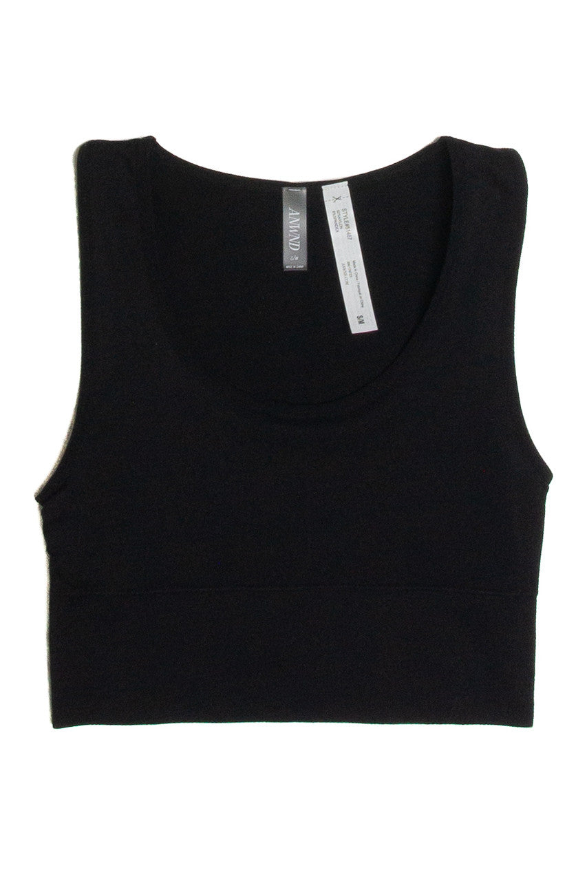 Black Scoop Neck Seamless Crop Tank