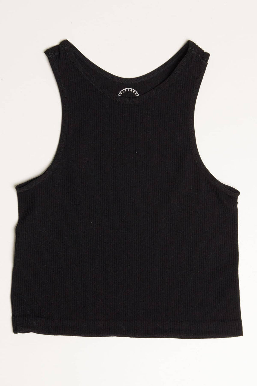 Black Seamless Crew Neck Crop Tank