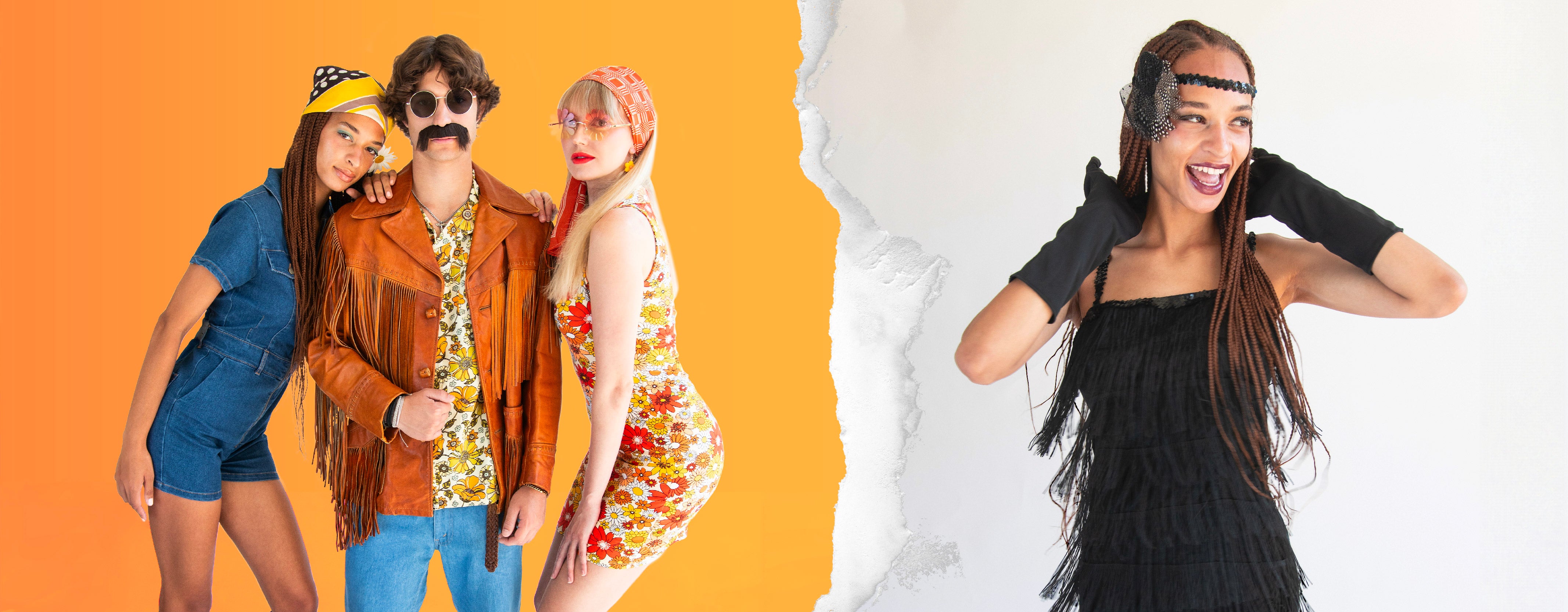 models dressed up in retro-inspired halloween costumes complete with new and vintage pieces