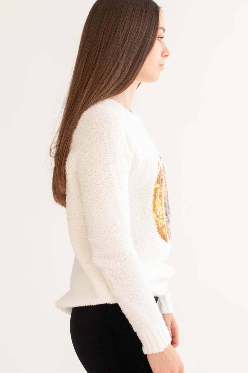 Sequin Jack-O-Lantern Chenille Sweater