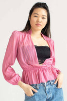 Sheer Pink Striped Wrap Blouse