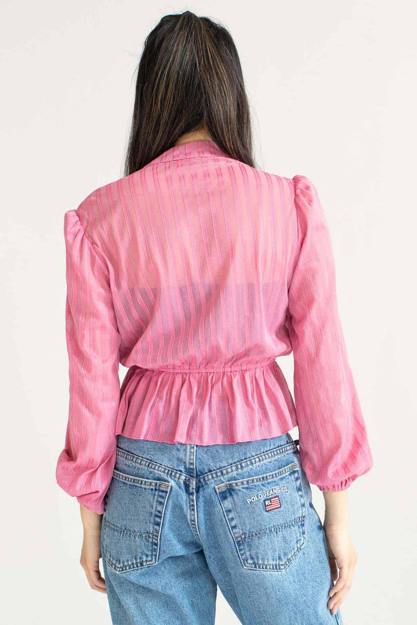 Sheer Pink Striped Wrap Blouse