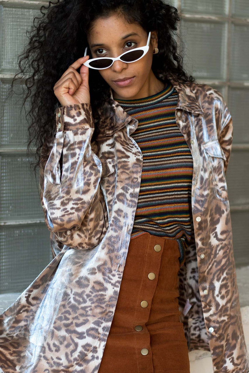 Shiny Metallic Leopard Print Shirt