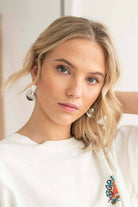 Silver Drop Heart Hoop Earrings