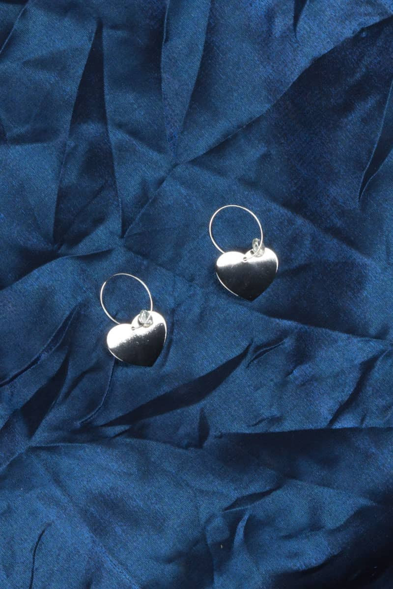 Silver Drop Heart Hoop Earrings