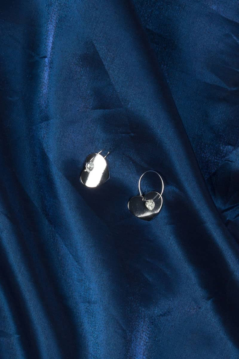 Silver Drop Heart Hoop Earrings