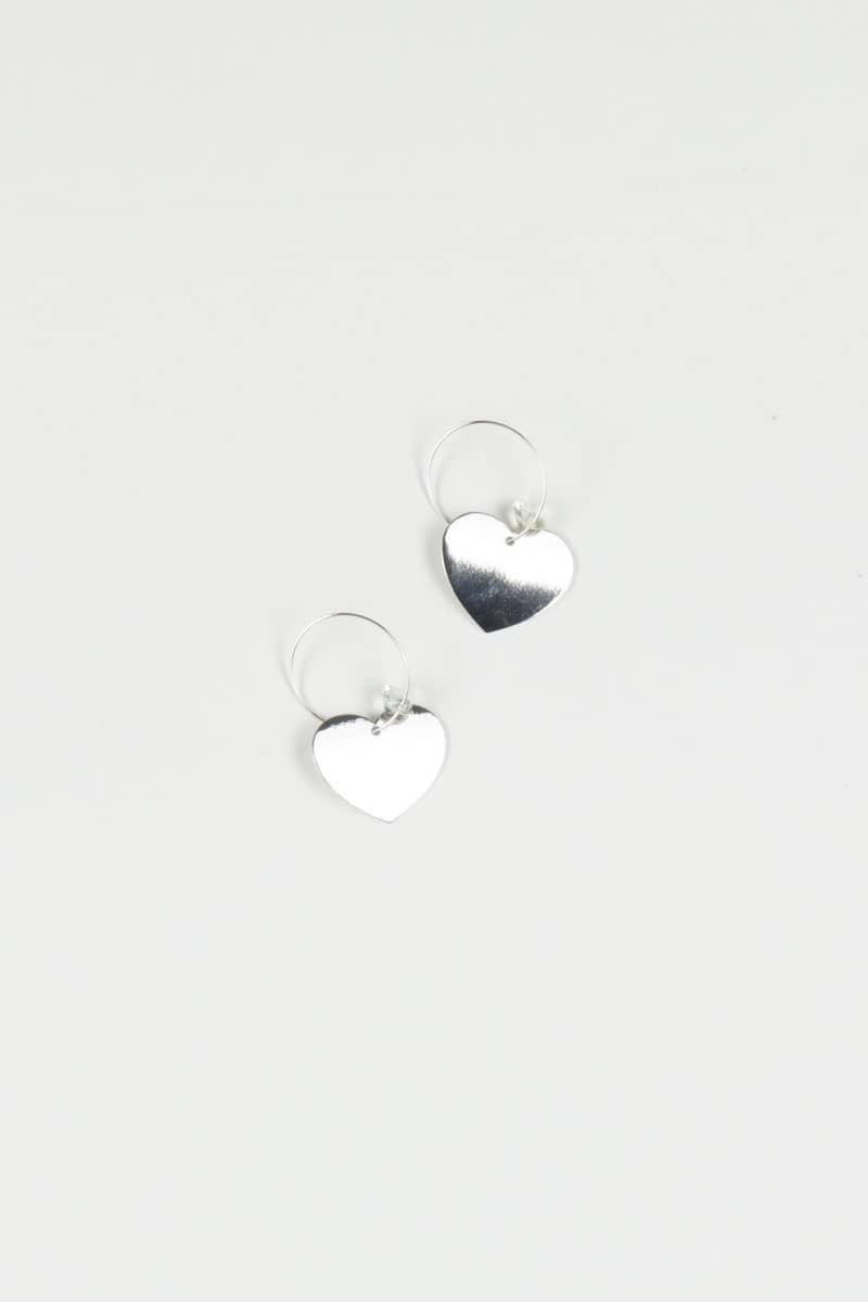 Silver Drop Heart Hoop Earrings