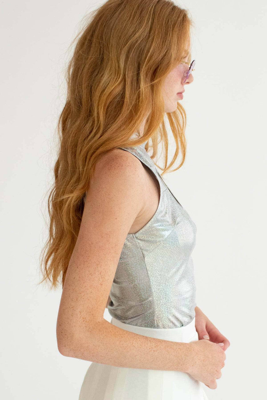 Silver Holographic Cutout Bodysuit
