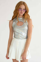 Silver Holographic Cutout Bodysuit