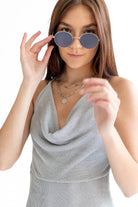 Silver Mesh Halter Mini Dress