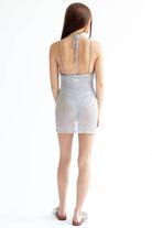 Silver Mesh Halter Mini Dress