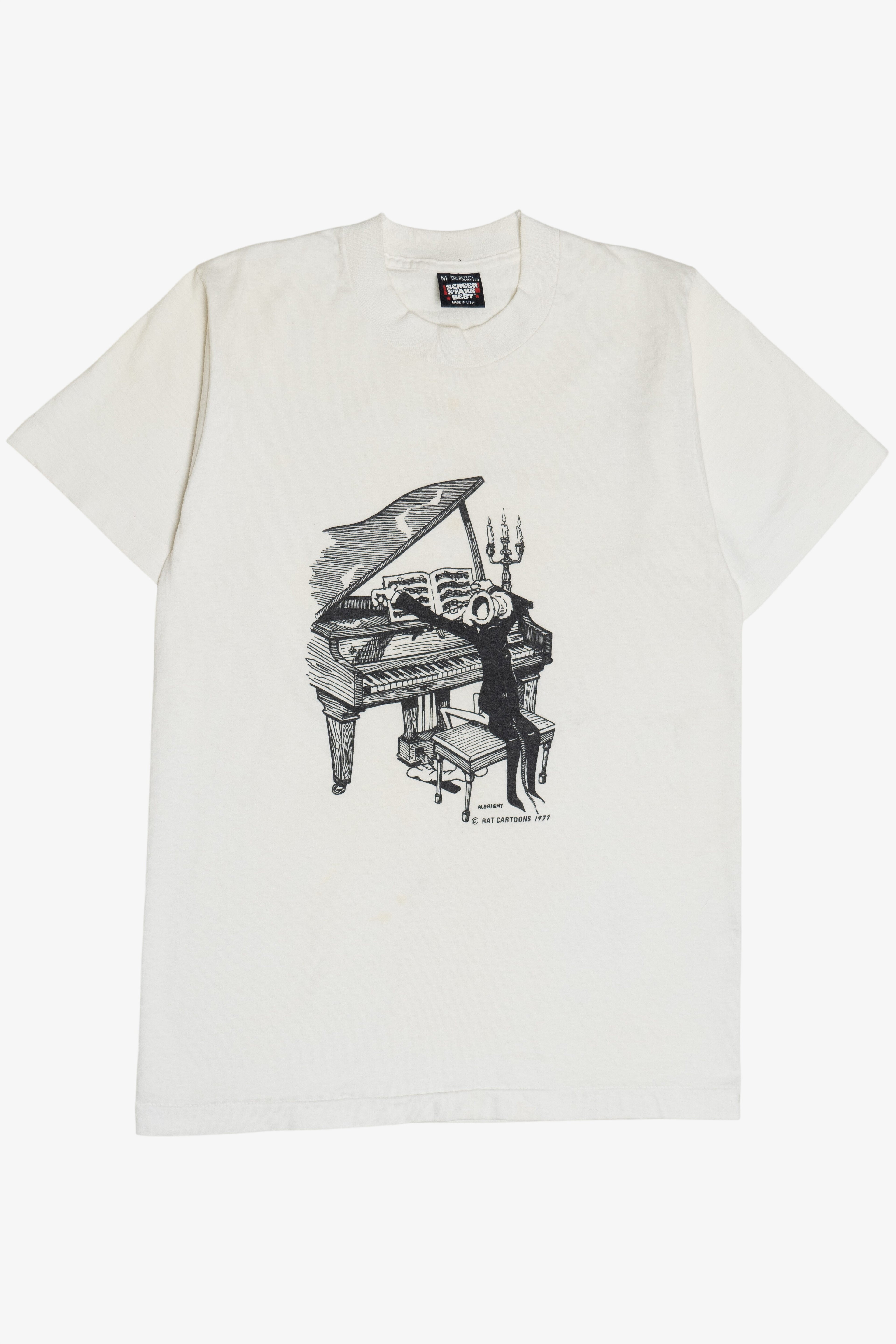 Vintage Albright Rat Cartoon Playing Piano Single Stitch T-Shirt (1990s)
