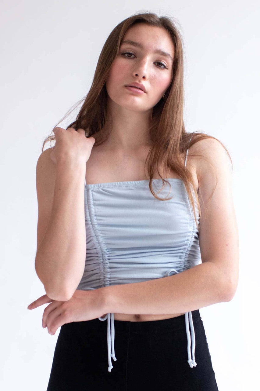 Sky Blue Double Ruched Crop Top