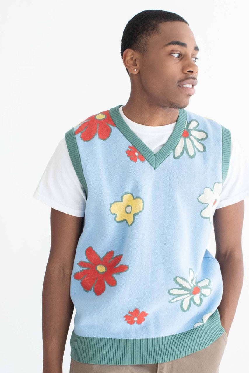 Sky Blue Floral Sweater Vest