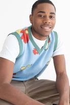 Sky Blue Floral Sweater Vest