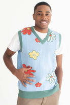 Sky Blue Floral Sweater Vest