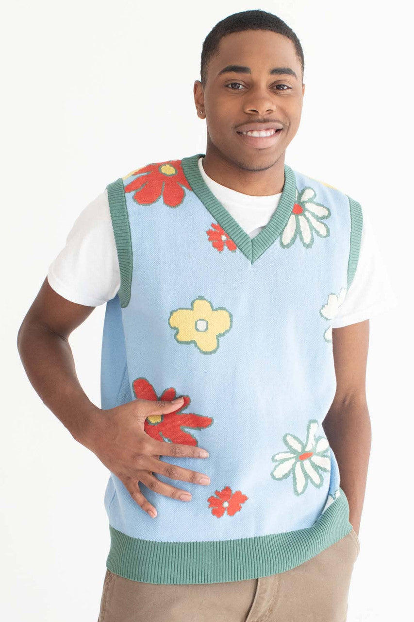 Sky Blue Floral Sweater Vest