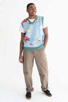 Sky Blue Floral Sweater Vest