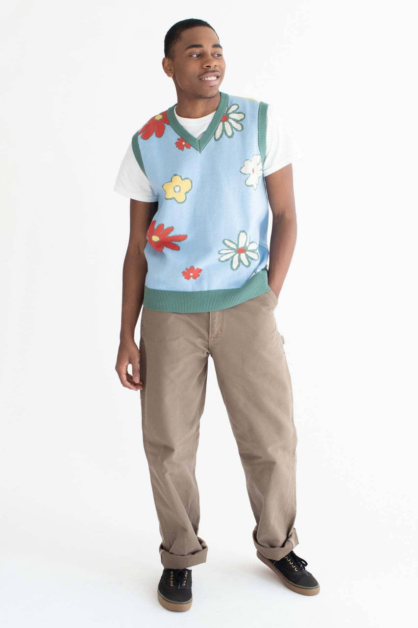 Sky Blue Floral Sweater Vest