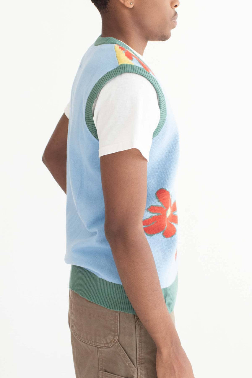 Sky Blue Floral Sweater Vest