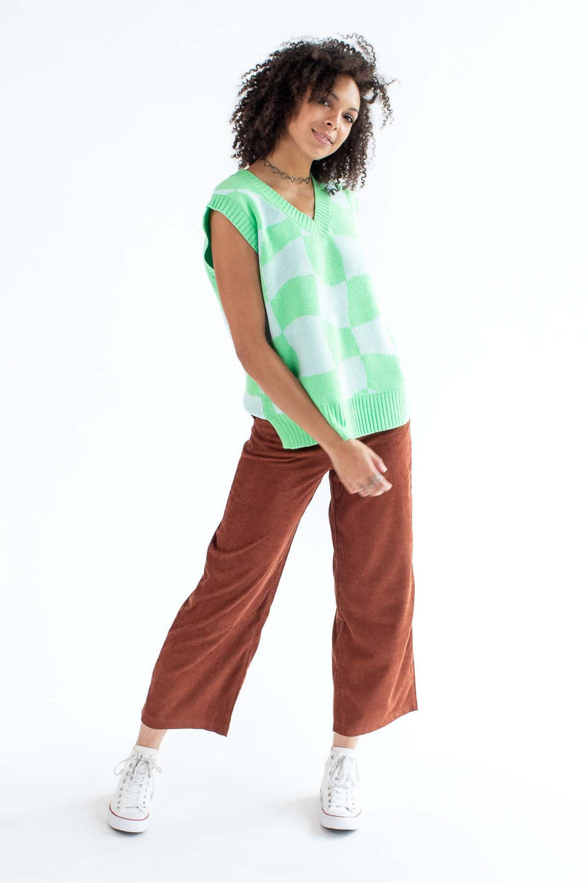 Sky Green Checker Sweater Vest