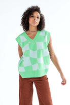 Sky Green Checker Sweater Vest