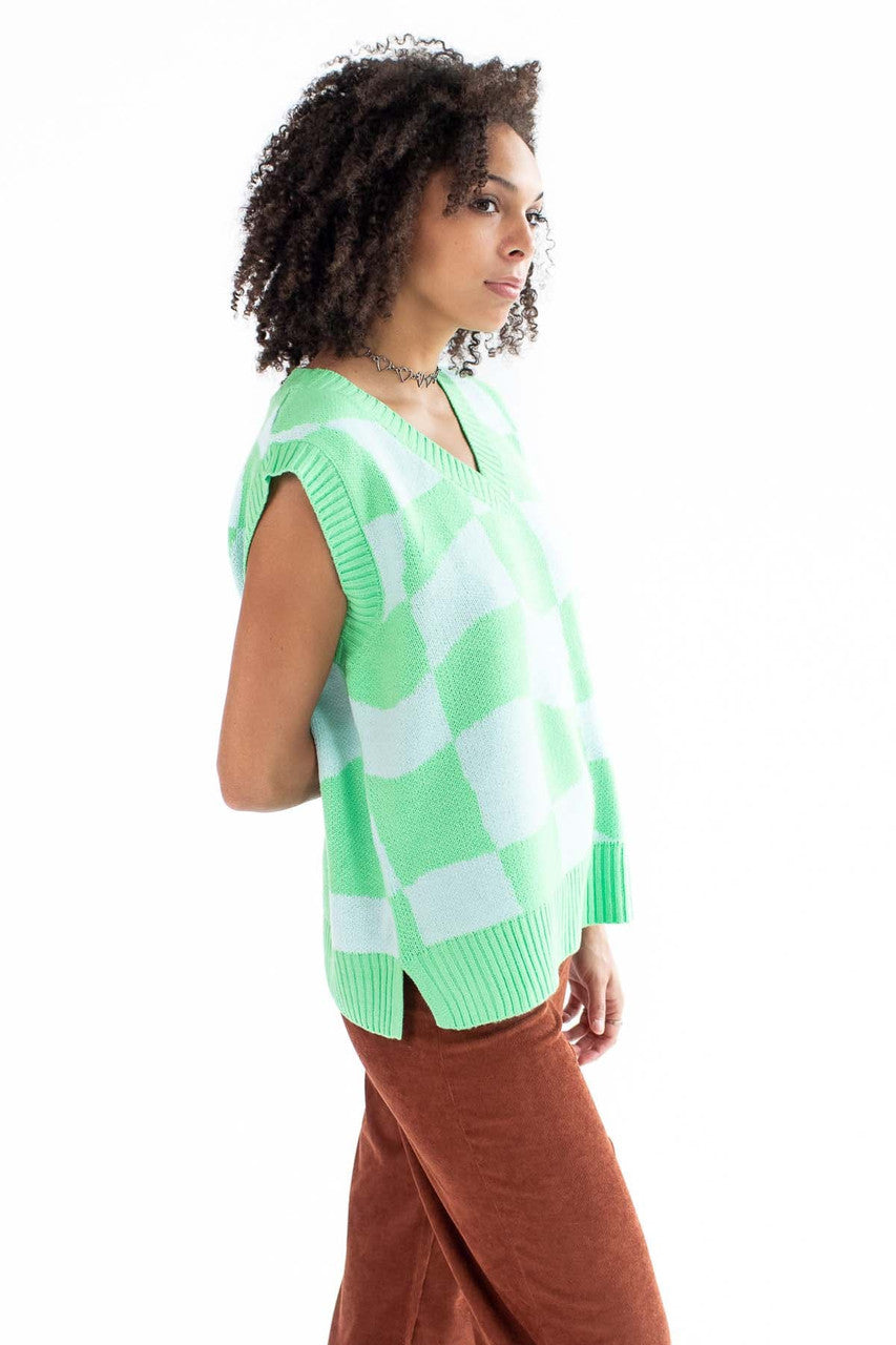 Sky Green Checker Sweater Vest