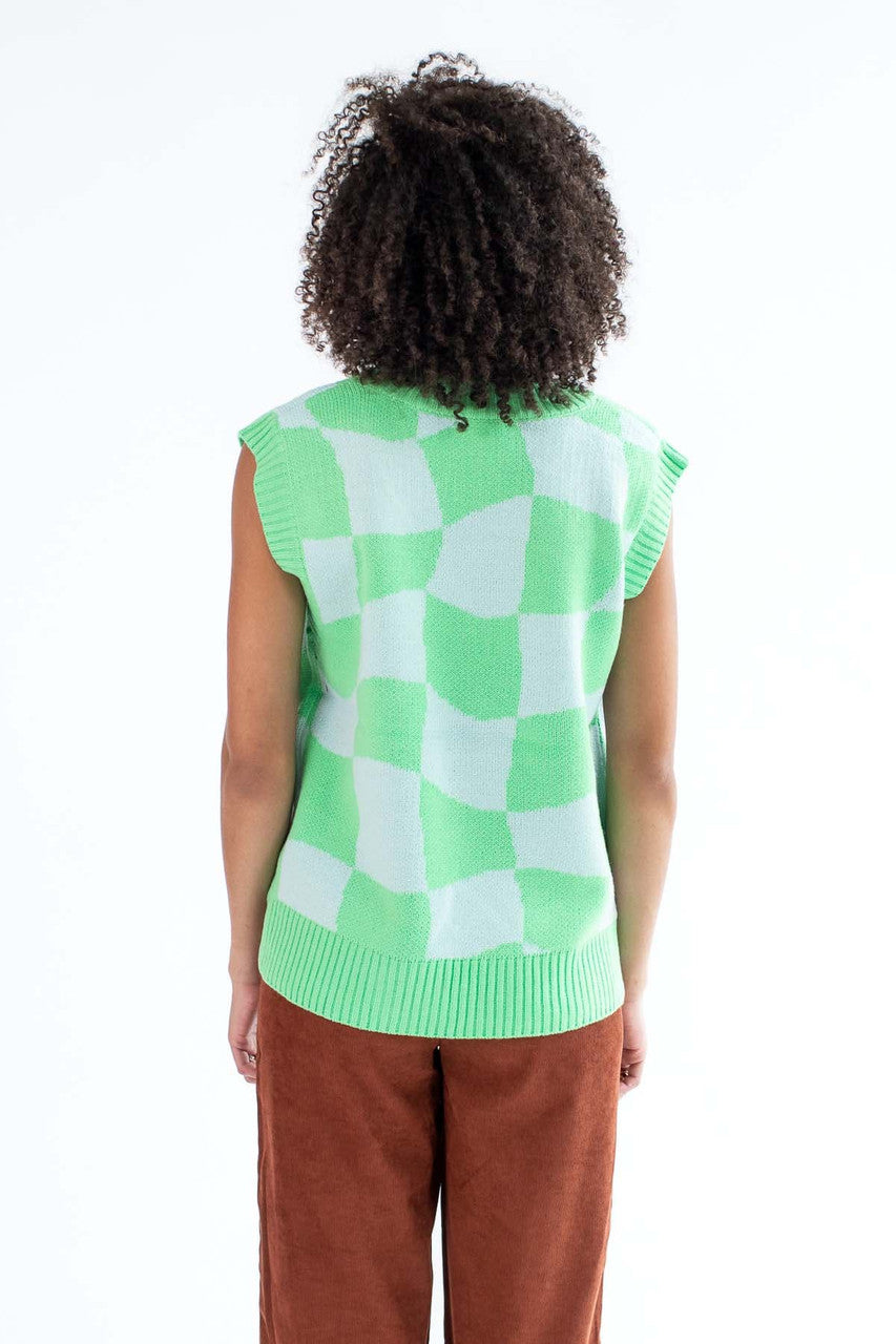 Sky Green Checker Sweater Vest