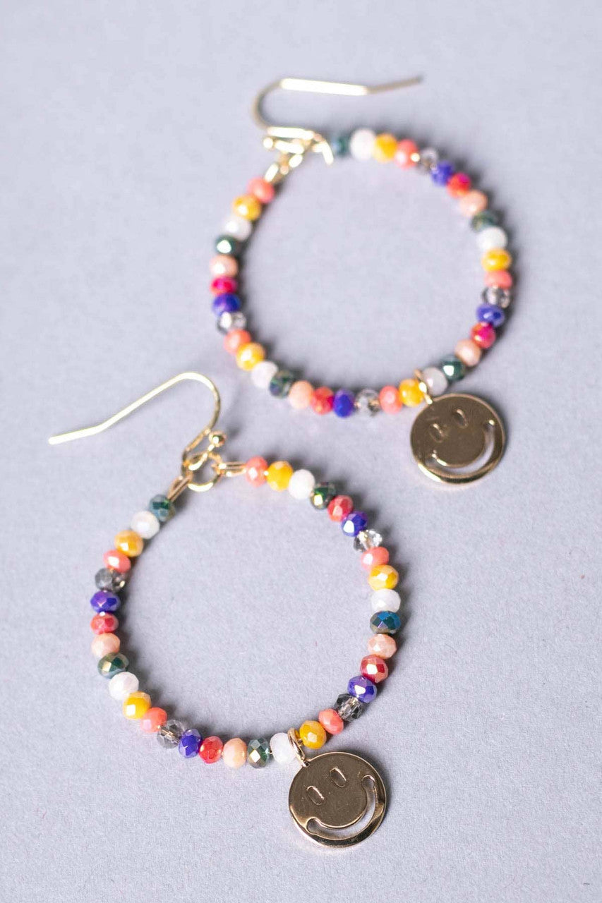 Smile Charm Beaded Hoop Earrings