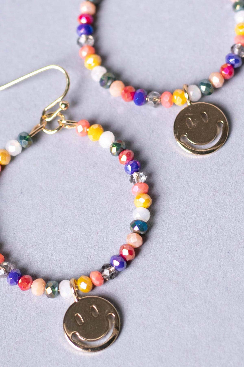 Smile Charm Beaded Hoop Earrings